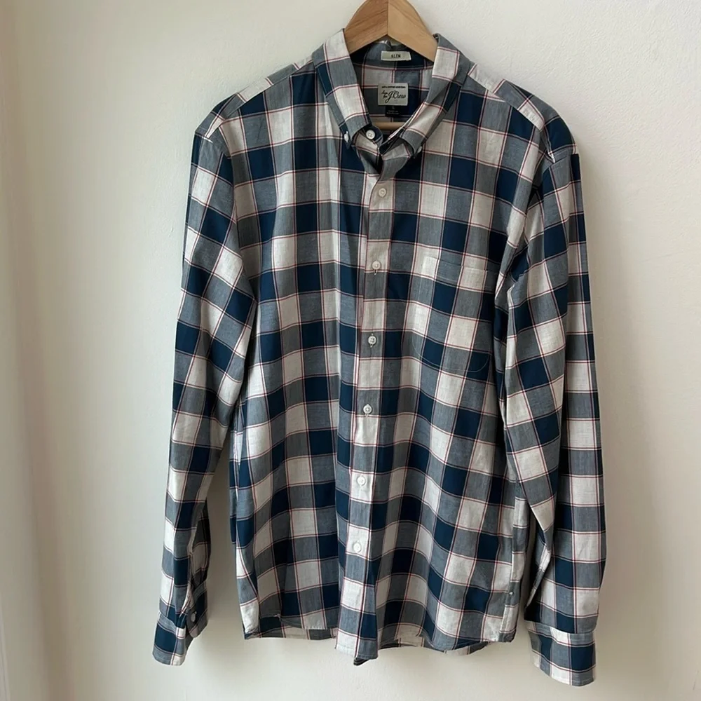 J. Crew Men’s Plaid Long Sleeve Button Up long Sleeve shirt Size Large Slim